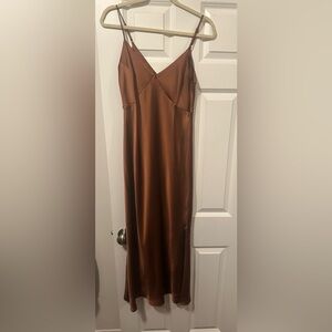 Satin Slip Dress in Rich Rust Brown